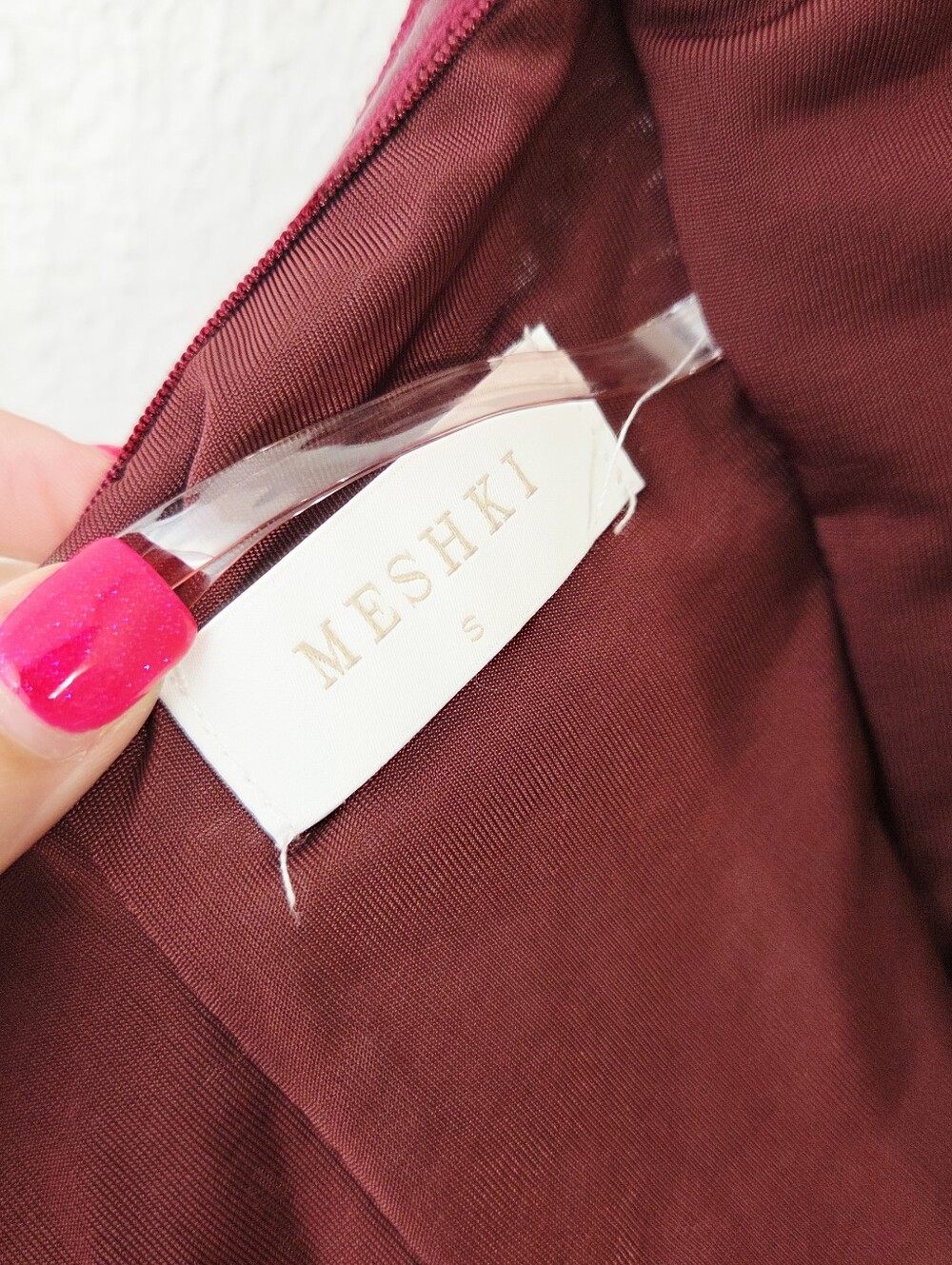 Meshki Mattea Slinky Mesh Maxi Dress With Scarf Burgundy red women's size small - Picture 9 of 10